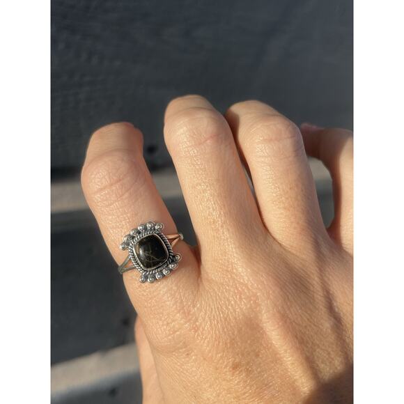 925 Sterling Silver Genuine Blackjack Turquoise Stone Southwestern Ring Sz 9 - Picture 4 of 15